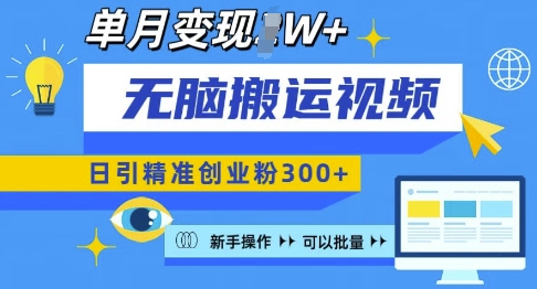 无脑搬运视频号可批量复制，新手即可操作，日引精准创业粉300+，月变现过W -启知网创 - 打造知识共享型生态‌