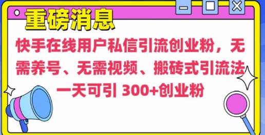 快手最新引流创业粉方法，无需养号、无需视频、搬砖式引流法-启知网创 - 打造知识共享型生态‌