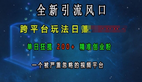 全新引流风口，跨平台玩法日入上k，单日狂揽200+精准创业粉，一个被严重忽略的视频平台-启知网创 - 打造知识共享型生态‌