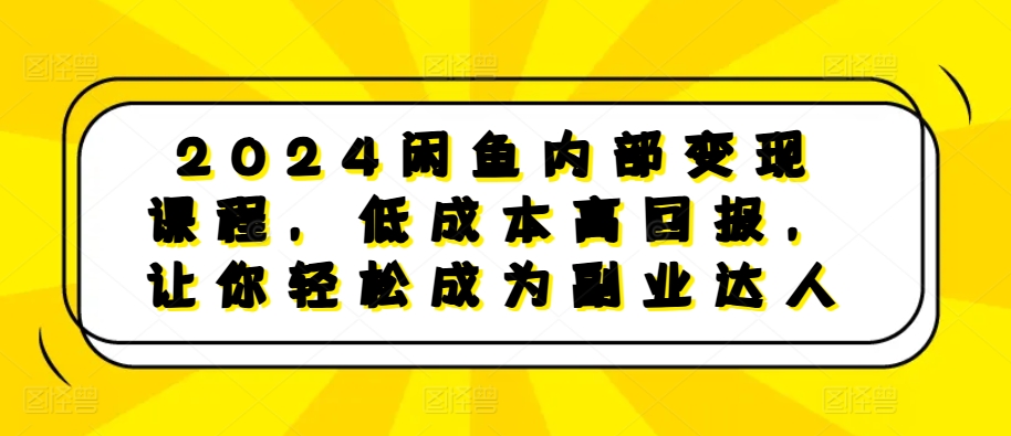 2024闲鱼内部变现课程，低成本高回报，让你轻松成为副业达人-启知网创 - 打造知识共享型生态‌