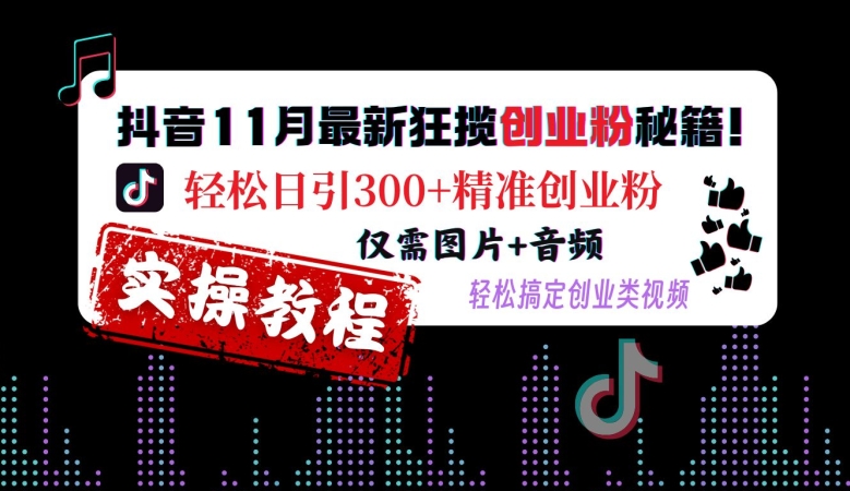 抖音11月最新狂揽创业粉秘籍，轻松日引300+精准创业粉，仅需图片+音频，轻松搞定创业类视频-启知网创 - 打造知识共享型生态‌