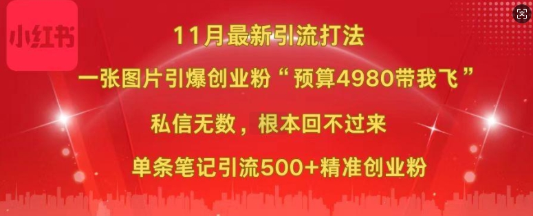 小红书11月最新图片打粉，一张图片引爆创业粉，“预算4980带我飞”，单条引流500+精准创业粉-启知网创 - 打造知识共享型生态‌